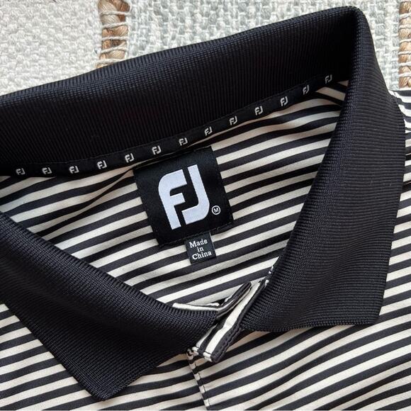FootJoy Black White Striped Short Sleeve Polo Shirt Men’s Size Medium - Picture 4 of 7